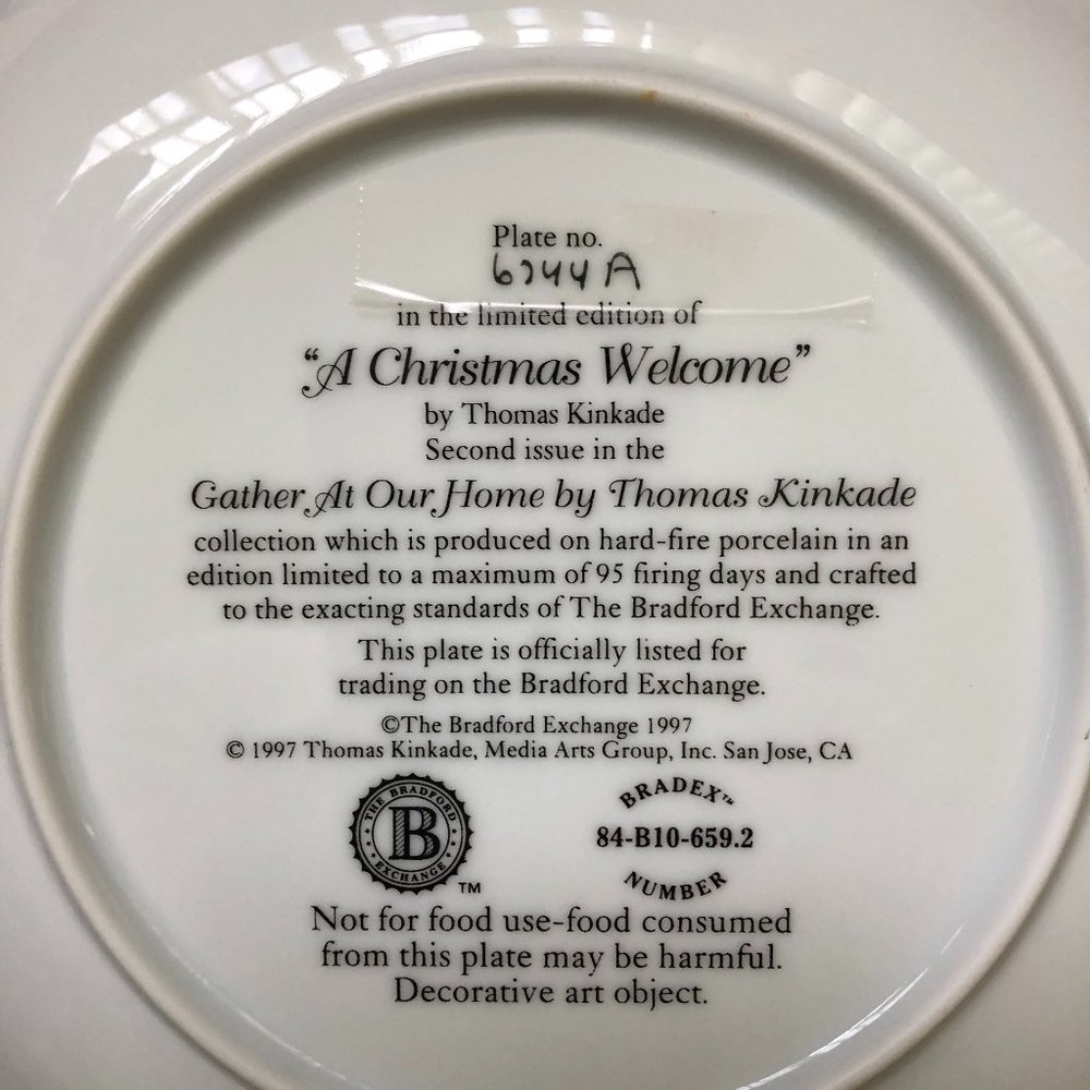 THOMAS KINKADE "A CHRISTMAS WELCOME GATHER AT OUR HOME1997 PLATE & CERT.IFICATE - Picture 11 of 16